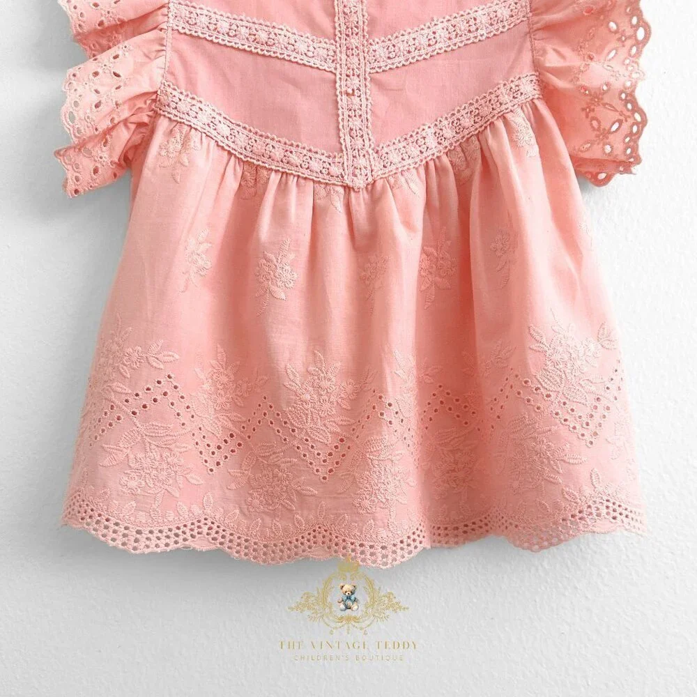 NWT Pretty Girls Blouse Lovely Floral Eyelet Lace Embroidery Bohemian Blush 2T